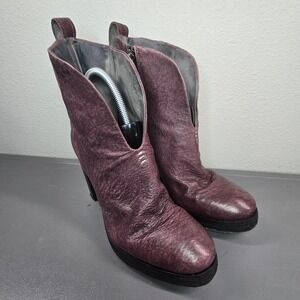 Free People‎ Purple Leather Ankle Boots EU 41 Block Heel Zip Made in Portugal